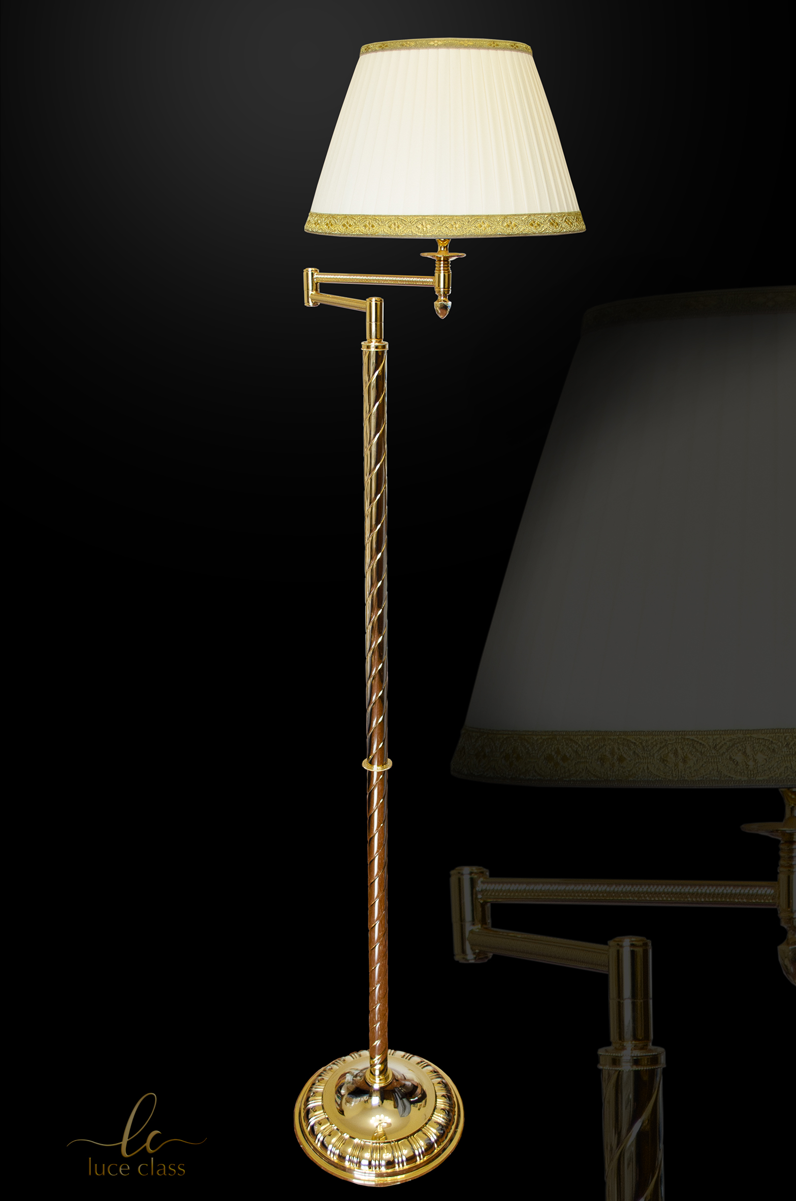 Piantana snodo lampada da terra classica braccio a snodo ottone con  paralume plissè