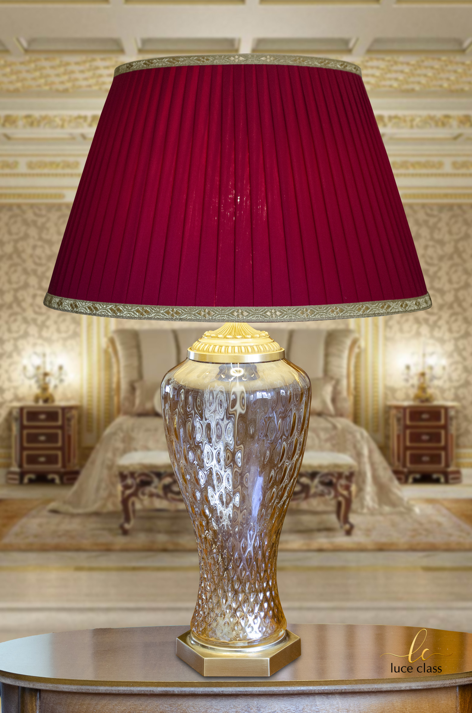 lampada da tavolo da comodino classica vetro Murano e ottone lume con paralume