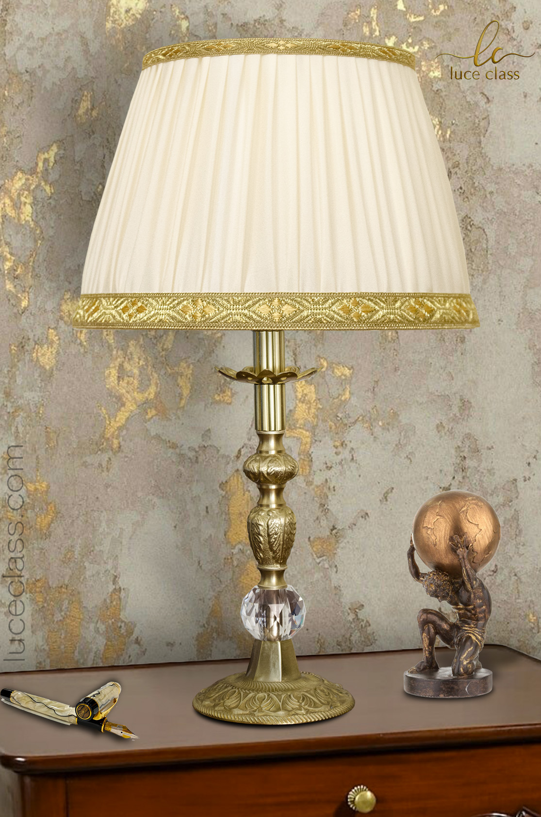 lampada da tavolo comodino classica in cristallo e ottone