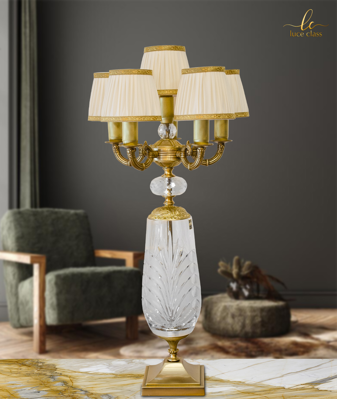 Buillotte lampada da tavolo salotto classica a 6 luci in ottone con  paralumi new