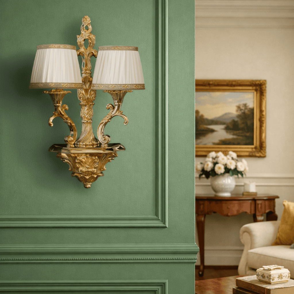Applique 2 bracci in ottone classica con o senza paralume luce lampada da parete da muro